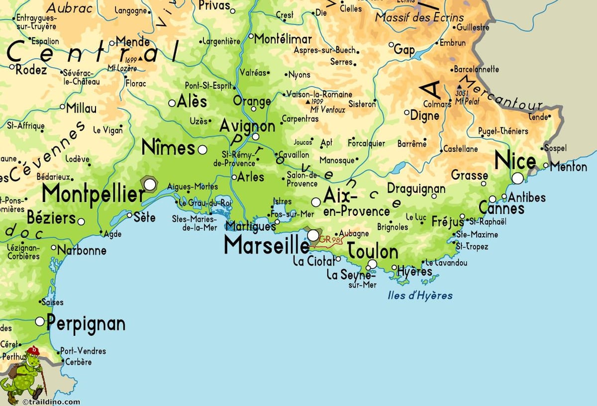 bản đồ của Marseille và khu vực xung quanh
