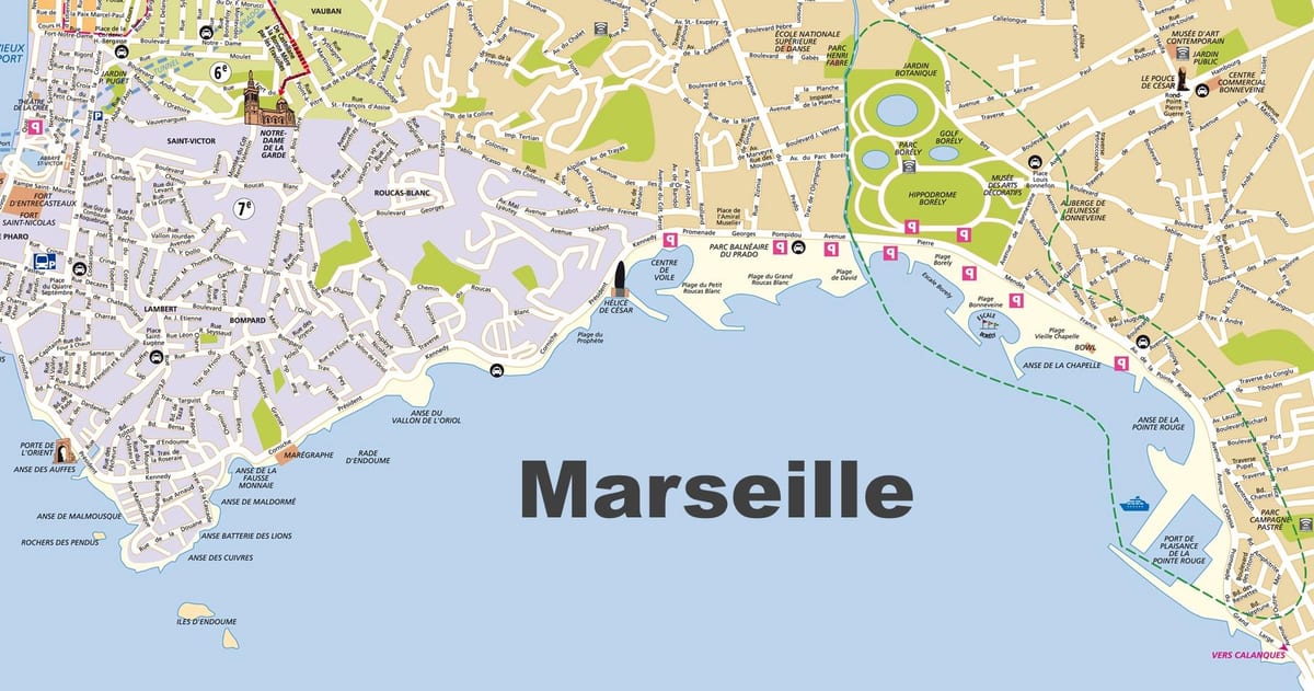 Marseille bãi biển bản đồ