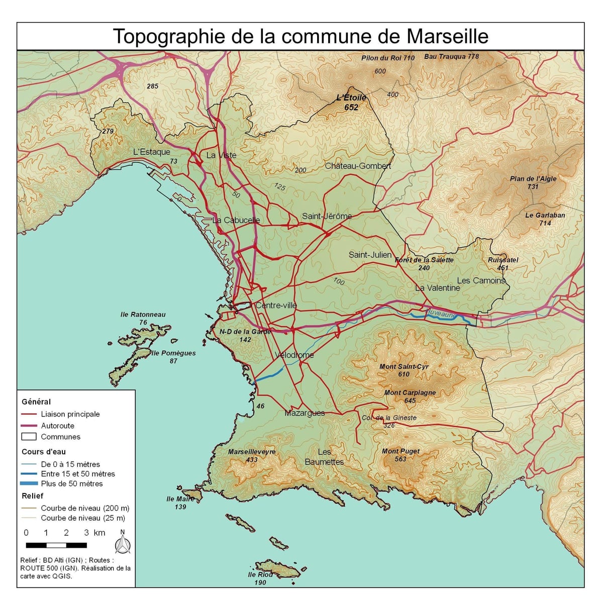 địa hình bản đồ của Marseille